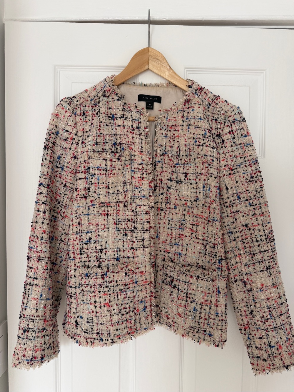 Ann Taylor Cream Tweed Blazer with Multicolor Speckle